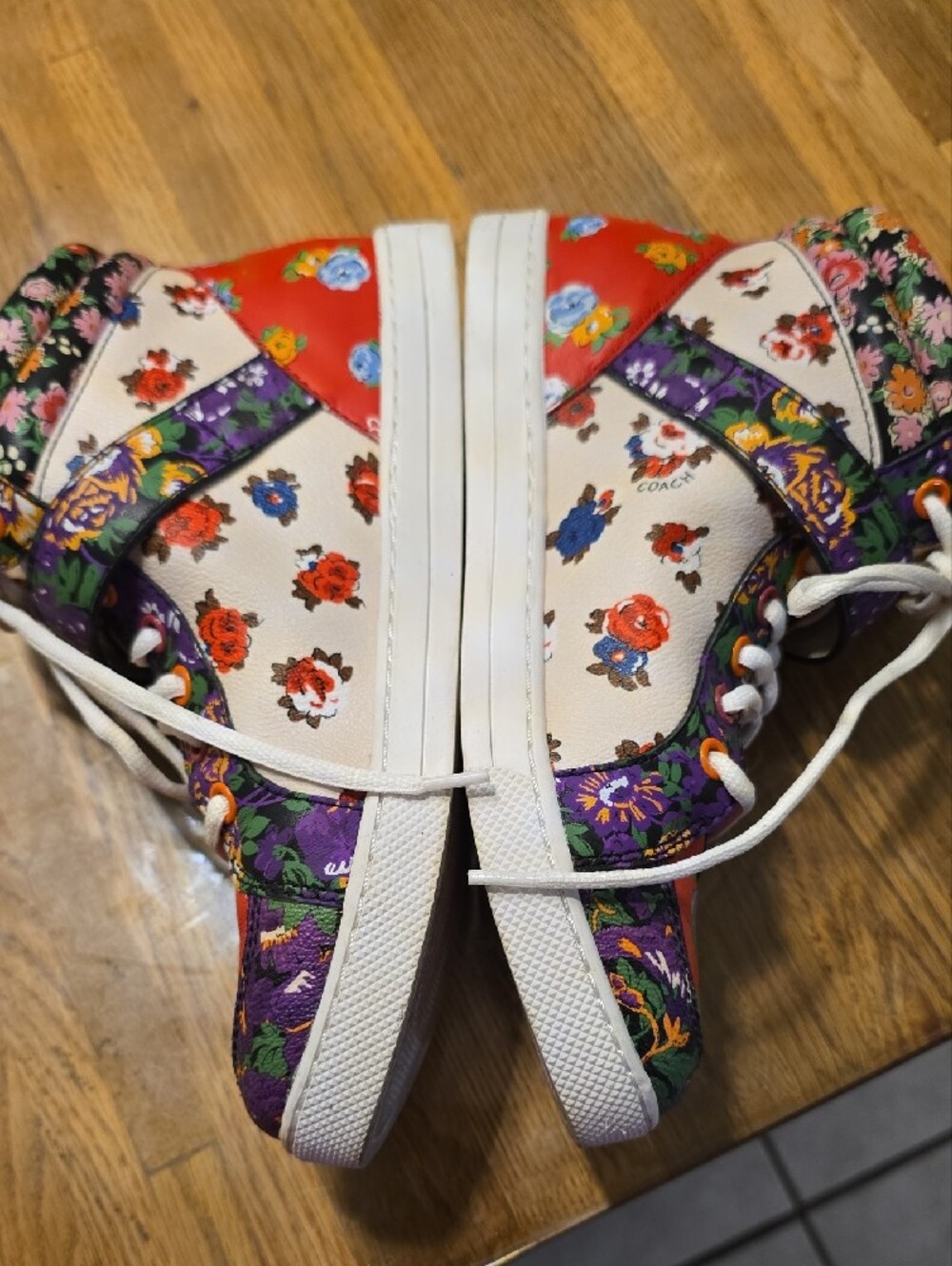 Coach Ladies Floral Red and Purple Low-Top Sneakers - Picture 3 of 11